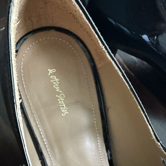 & Other Stories Patent Leather Mary Jane Black Pumps Size 41 US 10 Blocked Heel - Picture 11 of 11